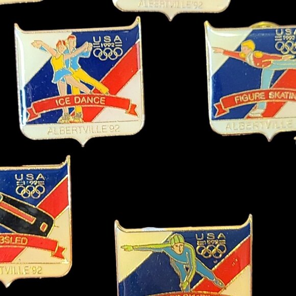 Mix Lot (8) USA 1992 Albertville Pins Lapel Hat‎ WINTER Olympics Pinback Vintage - Picture 3 of 13